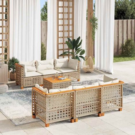 Set sofás de jardín 7 piezas y cojines ratán sintético beige vidaXL (1/5)
