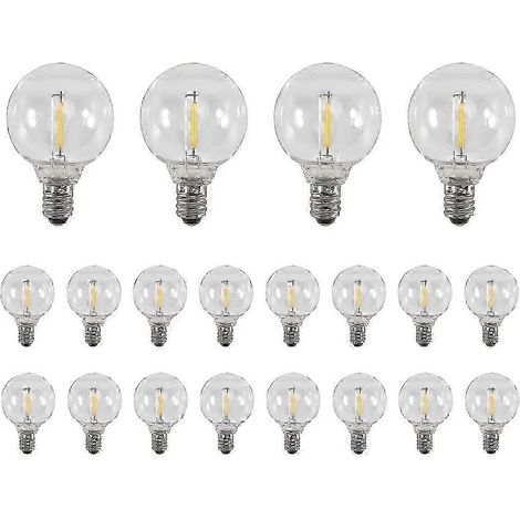Lot de 20 ampoules LED G40 à culot E12 incassables pour guirlandes lumineuses solaires (autoroute). (1/5)