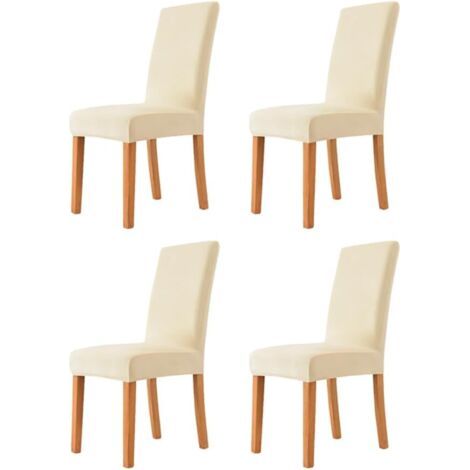 QORVA-Housse de Chaise 4 pièces in Velours Extensible,Housse Chaise Salle à Manger Universel Cuisine Salon Extrêmement Doux Confortable(Beige) (1/5)