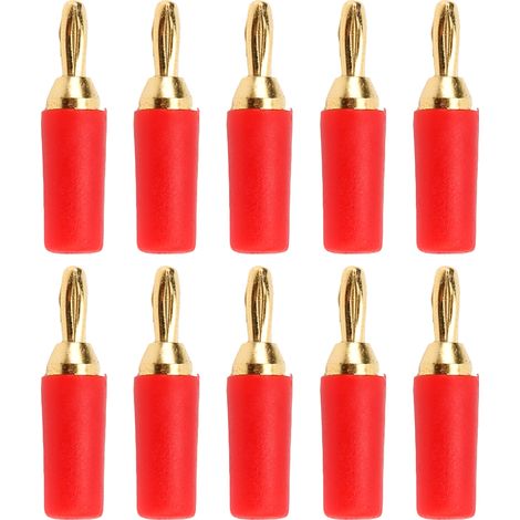 Lot de 10 fiches bananes J.10007 en laiton doré 2,5mm, connecteurs de test rouge pour instruments de mesure, prises mâles haute qualité (1/5)