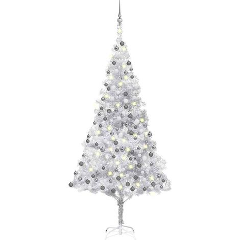 vidaXL Künstlicher Weihnachtsbaum Beleuchtung & Kugeln Silber 210 cm (1/5)
