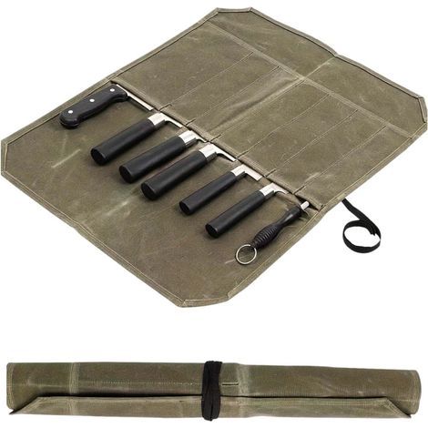 Sac à roulettes pour cuisiniers avec 7 compartiments, sac à couteaux de chef portable, sac de rangement pour couteaux de chef, sac à roulettes en toile cirée, sac à outils multifonction, vert (1/5)