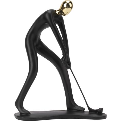Statue Golfeur Résine Dorée Tête Sculptée à la Main Ornement Décoratif Bureau Maison (1/5)