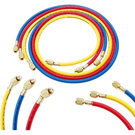 R134 Lot de 3 tuyaux de charge CA 152,4 cm, 3000600 psi, filetage SAE 1/4", R134A R12 R22 R502, 3 pièces, rouge, jaune, bleu (1/5)
