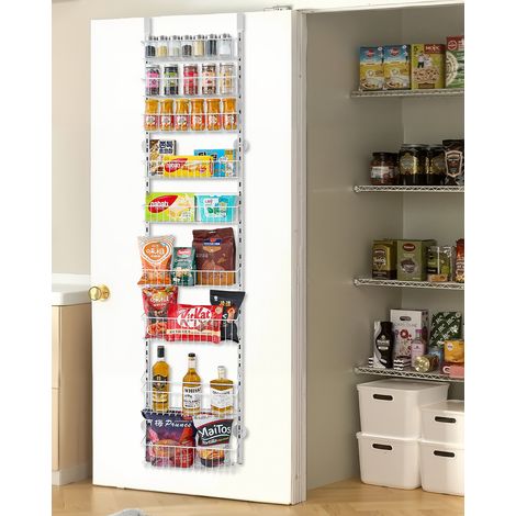 VEVOR Organizzatore per Dispensa Sopra Porta, Organizzazione Stoccaggio della Dispensa 9 Ripiani, Porta Spezie Sospeso in Acciaio Resistente, Ripiani Regolabili per Condimenti Parete, Bianco