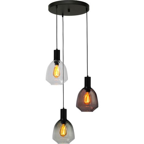 Suspension loft 3 lumières - noire - Porto avec des lunettes Nicolette - 2712-05-05-35-3-234 (1/3)