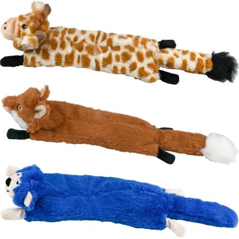 Un ensemble de 3 jouets pour chiens qui couinent, non rembourrés, en peluche résistante et bruissante. (1/5)