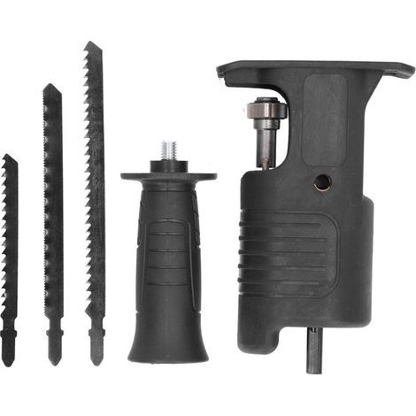 Kit Accessoires Scie Alternative - Convertisseur + Manche + 3 Lames Bois Métal Viande - Compatible Perceuse Sans Fil - Embout Triangulaire - 1 Unité (1/5)