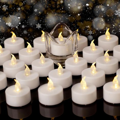 50 LED-Teelichter – 50er-Pack – Weißer Kunststoff – Realistisch flackernde Flamme – Für Hochzeiten, Weihnachten und Partys – 3,5 cm (1/5)