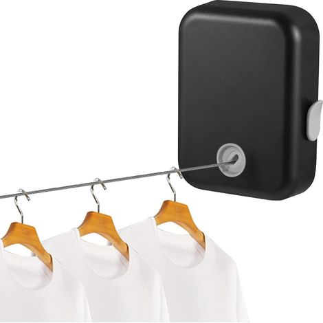 Stendibiancheria telescopico retrattile resistente da 4,3 m - Invisibile per bagno, doccia, lavanderia, balcone (nero) (1/5)