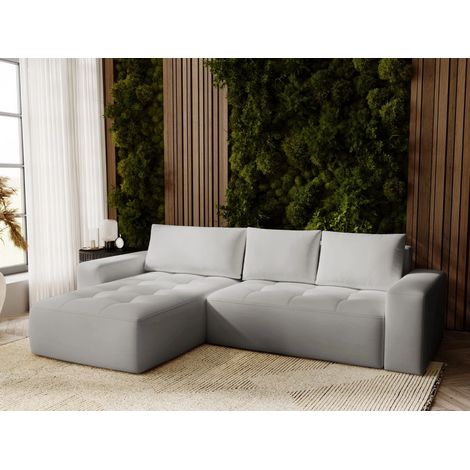 Canapé D'angle Convertible Méridienne Gauche Portland Tissu Velours Gris (1/5)