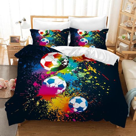3D Fußball Bettwäsche 200x200cm Mikrofaser mit 2 Kissenbezügen