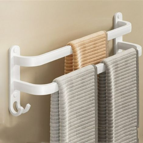 Support Mural pour Serviettes Blanc - Range-Serviettes Suspendu pour Salle de Bain, Sans Perçage - Organisation et Élégance Double 50cm (1/5)