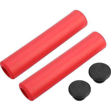 1 Paire de Poignées de Vélo Antidérapantes en Silicone avec Bouchons, Absorbe Chocs - Rouge (1/5)