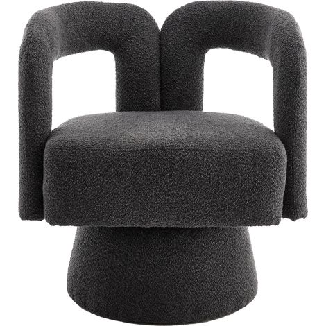 Fauteuil d’appoint tonneau pivotant à 360°, fauteuil rond rembourré et moelleux avec large assise, fauteuil en tissu moelleux pour salon, chambre, bureau, salles d’attente, gris foncé (1/5)