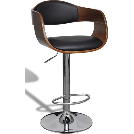 Chaise de bar simili cuir noir et bois marron Army (1/5)