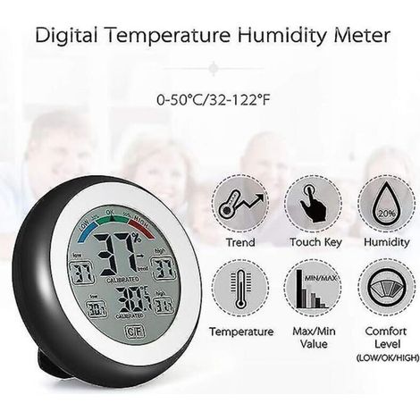 Digitales Wandhygrometer mit Touchscreen, Anzeige von Maximal- und Minimaltemperatur sowie Luftfeuchtigkeit, hohe Genauigkeit für den Innenbereich