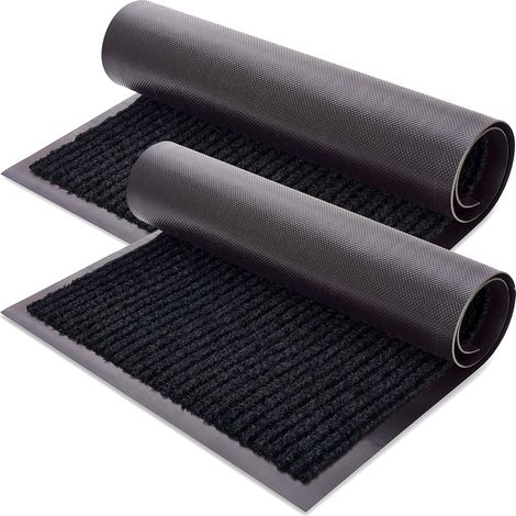 Tapis D'Entrée - Tapis Intérieur Extérieur Antidérapant En Polyester Et Caoutchouc Recyclé - Pour Porte Avant Arrière Cuisine Salle De Bain Patio Garage - 76 x 45 cm - Lot De 2 (1/5)