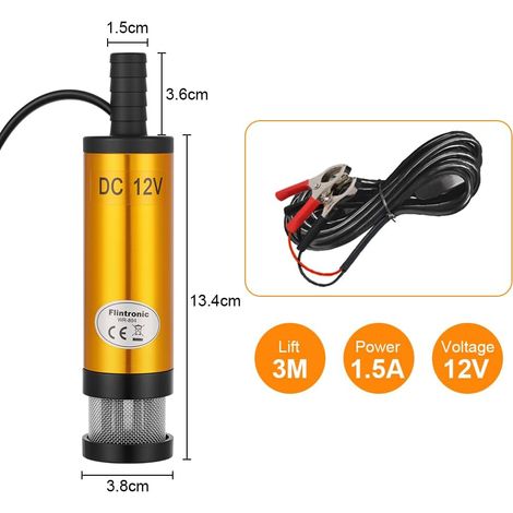 12V Pompe à Huile avec Clip, Diesel, Huile de Chauffage Pompe Submersible Eau Transfert de Carburant Allume-Cigare avec Filtre Amovible pour Caravane, Bateau Marin