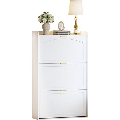 Scarpiera con 3 Ante a Ribalta e Sistema Antiribaltamento per Ingresso in Pannello di Particelle 76 x 23 x 118 cm Bianco (1/5)