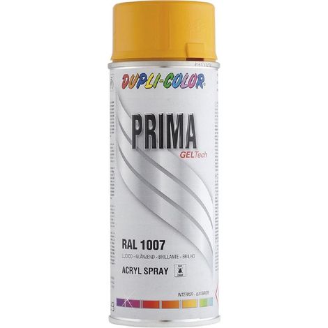 Bombe de peinture acrylique - Jaune chrome - RAL 1007 - Brillant - Tous supports - Prima Color - 400ml