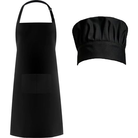 Tablier Noir de Cuisine Avec Toque de Chef Respirant Set Imperméable et Anti-Graisse Ajustable Avec Deux Poches Pour Cuisine et Pâtisserie (1/5)