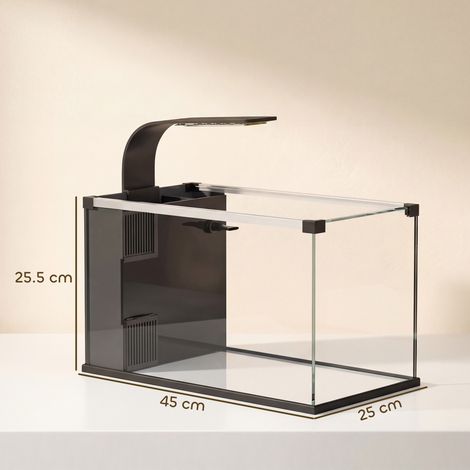 Aquarium en verre trempé de 24 L pour usage domestique (avec filtre intégré et éclairage LED), 45 x 25 x 25,5 cm, noir (1/5)