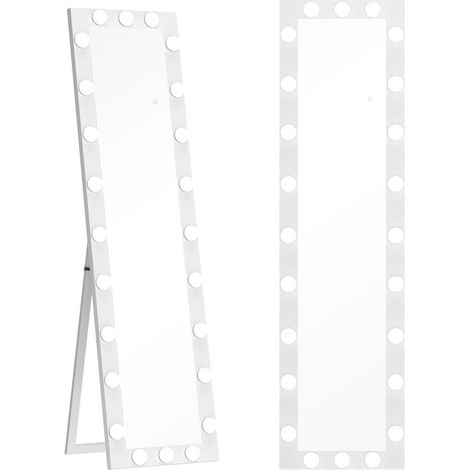 Miroir pleine longueur 150x40 cm avec LED 24 ampoules, 3 types de lumière, blanc, sur pied ou fixation murale (1/5)