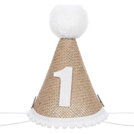 Chapeau d'anniversaire en lin, accessoire décoratif pour le premier anniversaire de bébé-12X10.5X2.5cm