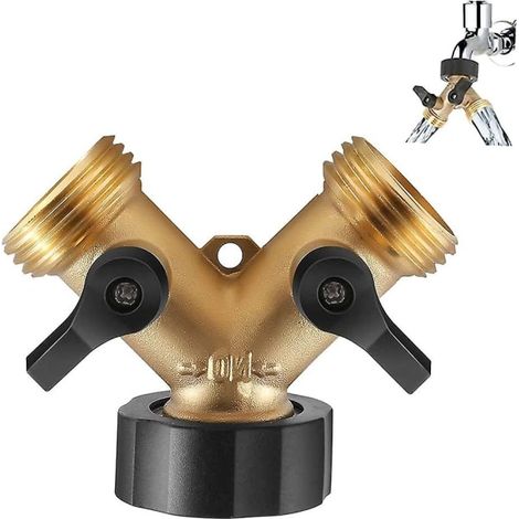 Raccord en Y, double robinet machine à laver, répartiteur 2 voies 3/4 pouce pour brancher 2 appareils, connecteur de tuyau, adaptateur en laiton, pour arrivée d'eau. (1/5)
