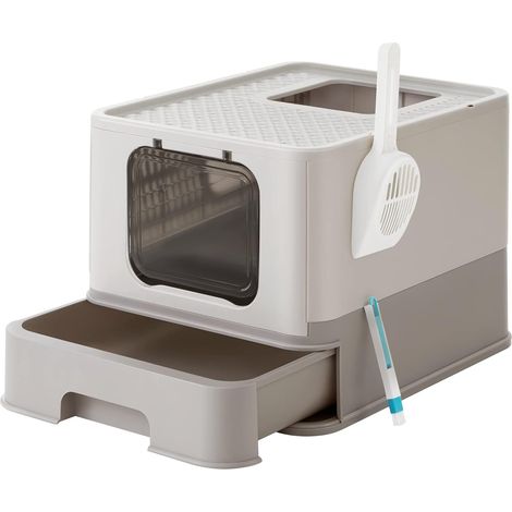 Feandrea – Bac à litière fermé pour chat – Plateau amovible – Anti-fuites et anti-traces – Dimensions 54,3 x 42,5 x 37,8 cm – Inclus pelle et brosse (1/5)