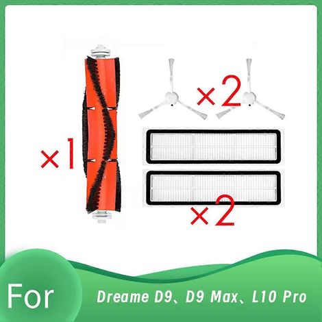 Set mit 5 extrem widerstandsfähigen Zubehörteilen für die Saugroboter Dreame D9, D9 Max und L10 Pro: Seitenbürste, HEPA-Filter. (1/5)