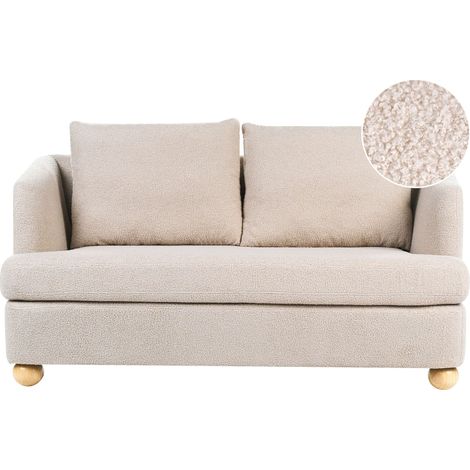 2 Seater Sofa Beige Boucle Upholstery Round Wooden Legs with Armrests Living Room Reading Corner Modern Minimalist Style RATTVIK