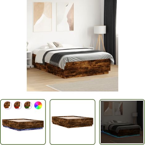 LED-Räuchereiche - Bettgestell mit LED Räuchereiche 135x190cm Holzwerkstoff (1/5)