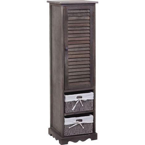 Commode de salle de bain 120x27x29 cm en bois massif style shabby gris-brun 1 porte et 2 paniers 040010383
