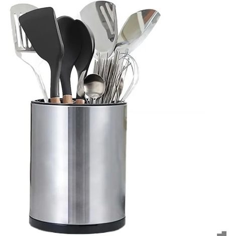Pot à ustensiles de cuisine, support à ustensiles en acier inoxydable, rotation à 360°, 20,8 x 17 cm, avec séparateur amovible (1/5)