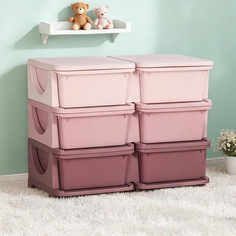Meuble de rangement enfant 6 tiroirs rose 75 x 37 x 56,5 cm (1/5)
