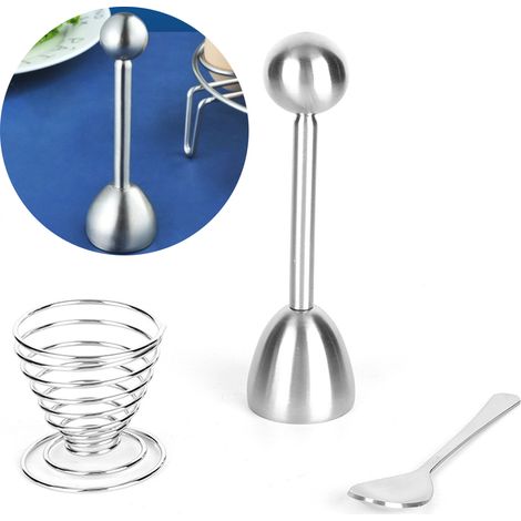 Ensemble coupe-œufs et couvercle en acier inoxydable, ustensiles de cuisine avec ouvre-coquille, support à œuf et cuillère. (1/5)