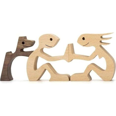 Sculpture Bois Chien Humain Main Taillée - Ornement Bureau Maison 10x8x15 cm Cadeau Unique Amoureux Animaux Bois Massif (1/5)