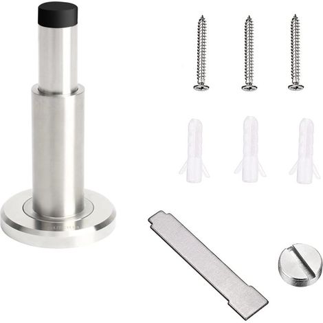 Butée de porte murale réglable en acier inoxydable 7-10,8 cm, tampon caoutchouc noir, pour plinthe ou mur, 1 pièce
