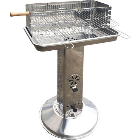Barbecue à Charbon Inox Grille de Cuisson 58 x 38cm Broche à Rôtir (1/4)