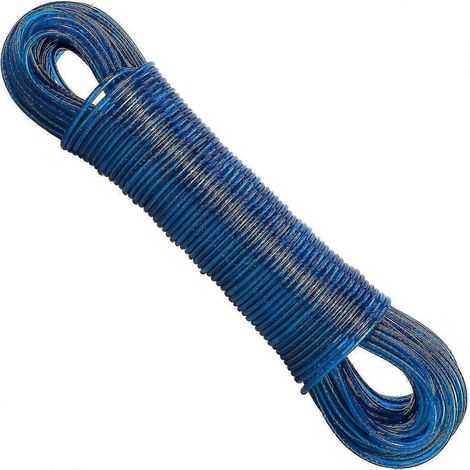 Corde à linge de 25-26 m/50 m, corde à linge robuste à âme en acier - résistante à la corrosion, à la moisissure et aux intempéries. (1/4)