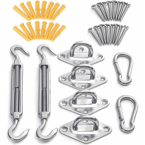 Fixation Voile D'ombrage,Mât de Fixation pour Voile D'ombrage 40Pcs,Kit de Fixation Inoxydable Voile D'ombrage,Kit de Montage Fixations pour Voile D'ombrage Triangulaire,Voile D'ombrage Rectangulaire (1/3)