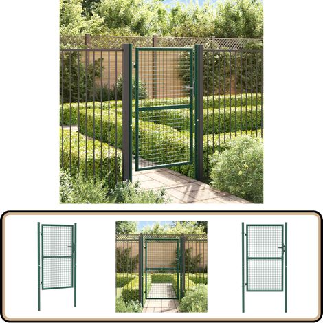 Portail de clôture acier 100x150 cm vert - Portail De Cloture - Portillon - Clôture Jardin - Porte De Jardin - Portail Acier