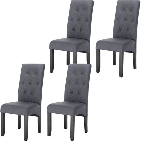 Woltu – Lot de 4 chaises de salle à manger – Rembourrées en lin respirant – Pieds en bois massif – Gris foncé – Dossier ergonomique 63cm (1/5)