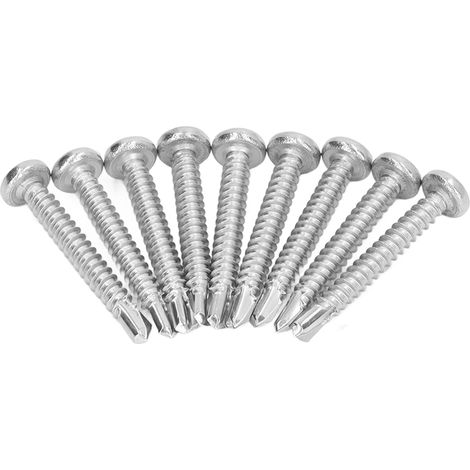 Vis à bois autoforeuses tête ronde, 50 pièces, inox 304, fixation acier inoxydable, visserie pour menuiserie, M4,2 x 32 mm. (1/5)