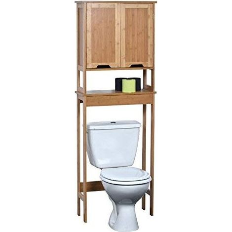 Madeinnature – Meuble bas de salle de bain en bambou 60x30x70 cm – Découpe pour siphon – Installation facile – Rangement au-dessus des toilettes (1/4)