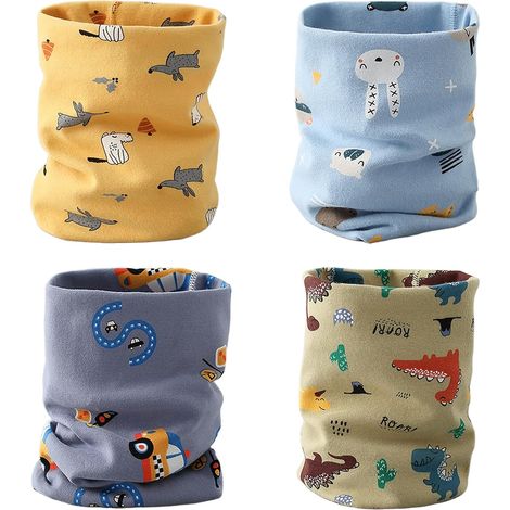 4 Pcs Tour de Cou Enfant Écharpe avec de Jolis Motifs, Écharpe pour Enfants Cache-cou Enfant, Tour de cou Bébé en Coton, Confortable Foulards Garçons & Filles 1-12 Ans pour l'Automne & l'Hiver (1/5)