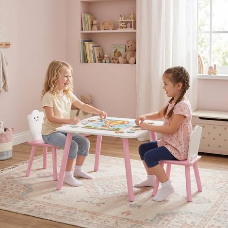 Ensemble table et chaises pour enfants, 3 pièces, 1 table, 2 chaises, rose et blanc (1/4)