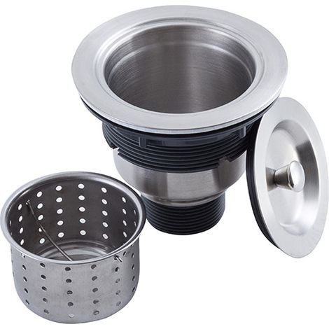 – Bonde d'évier de cuisine 3-1/2 pouces – Acier inoxydable 304 – Hauteur 3,85 pouces – Compatible éviers standard américains (1/5)
